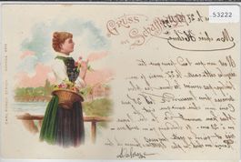 Gruss aus Schaffhausen - Trachten-Mädchen - Litho