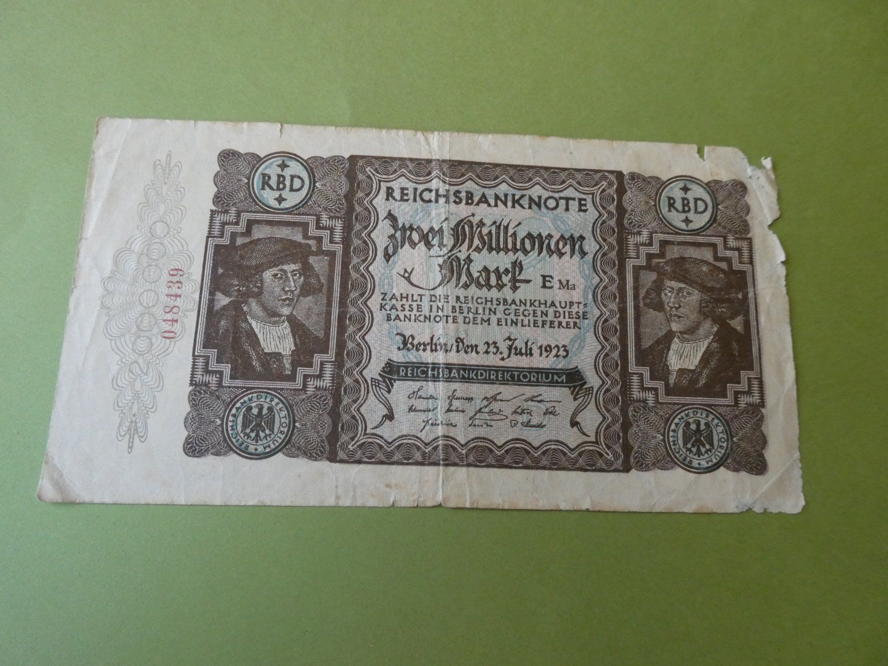 Banknoten: Dt. Reich 1923, 2 Millionen Mark – Gebraucht aus Hinterforst von Rohusri