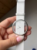 Original Calvin Klein Damenuhr, weisses Lederarmband