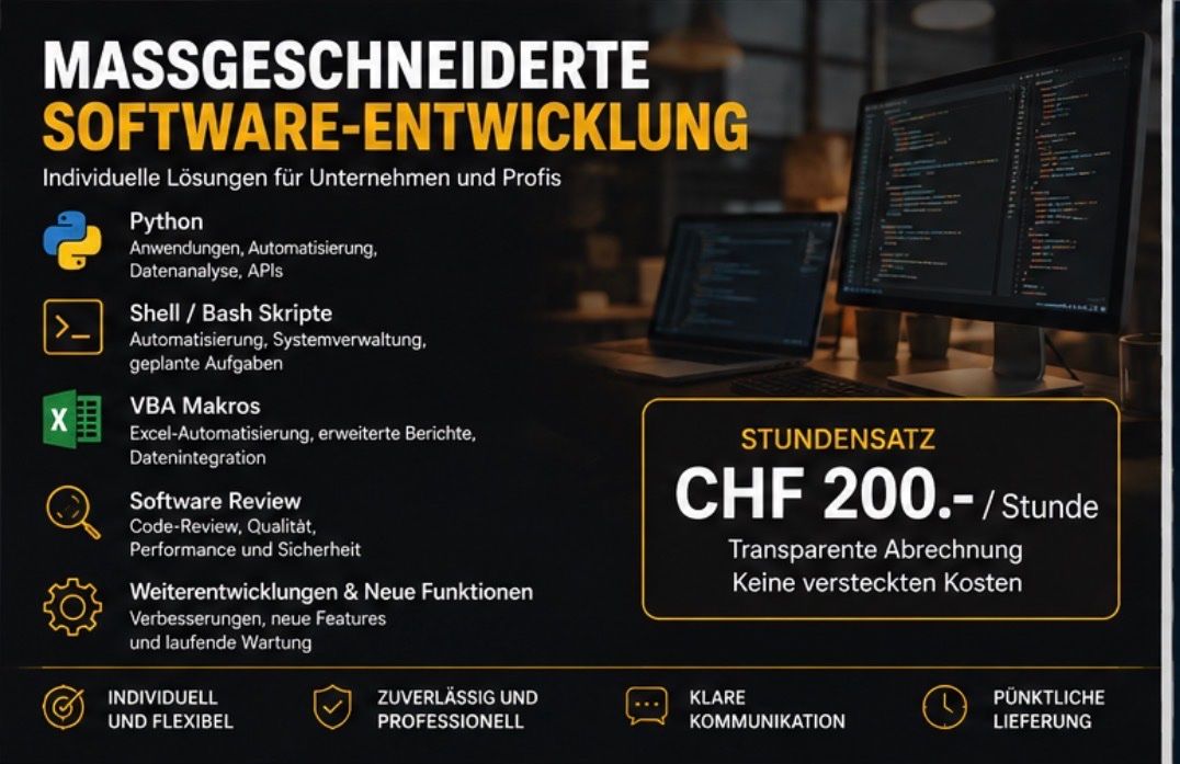 Altro per Ufficio & Commercio: Sviluppo software personalizzato CHF 200/ora – Usato da Zürich venduto da ric_dgd7