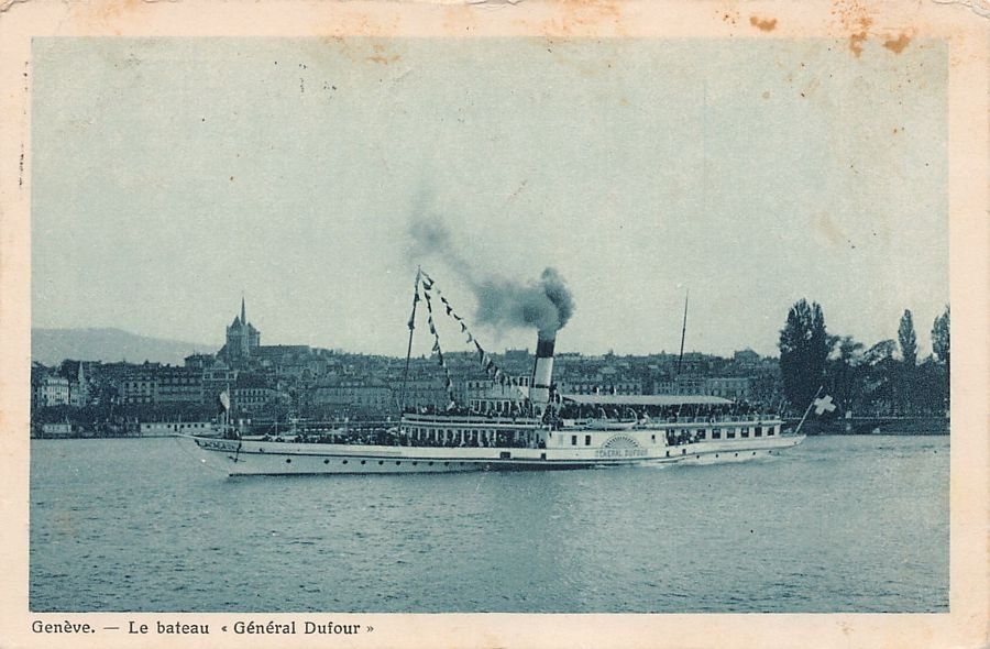 Cartoline postali: Genève, bateau GÉNÉRAL DUFOUR, circulée 1924 – Usato da Frauenfeld venduto da POML