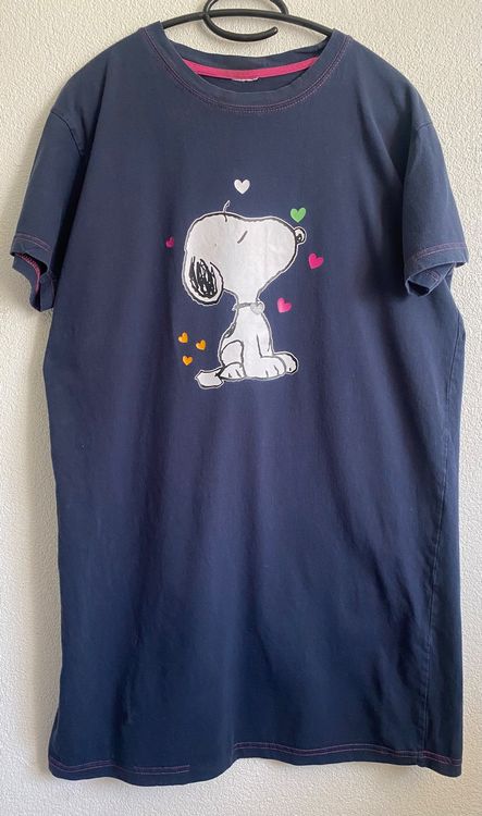 Weißes Damen Nachthemd Mit Snoopy & Herzen – Kurzarm, Größe L, Maschinenwaschbar