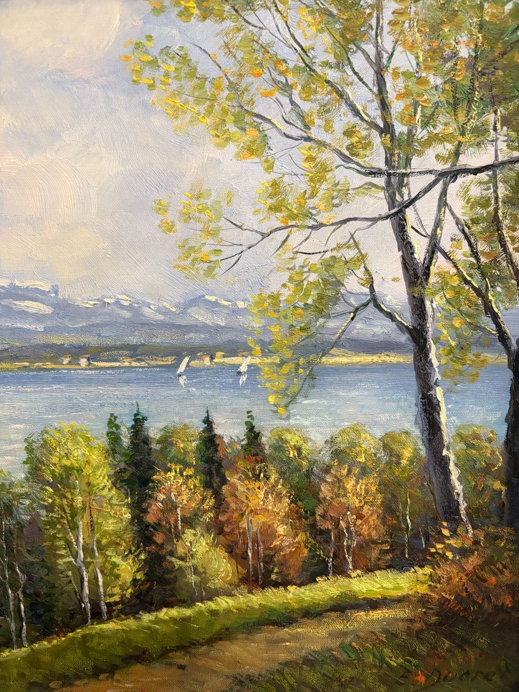 Dipinti: 74cmbreitx59cmhoch/E. Ducret/ Ölgemälde, Herbst am See – Usato da Ottenbach venduto da TimelessEmotions. 7