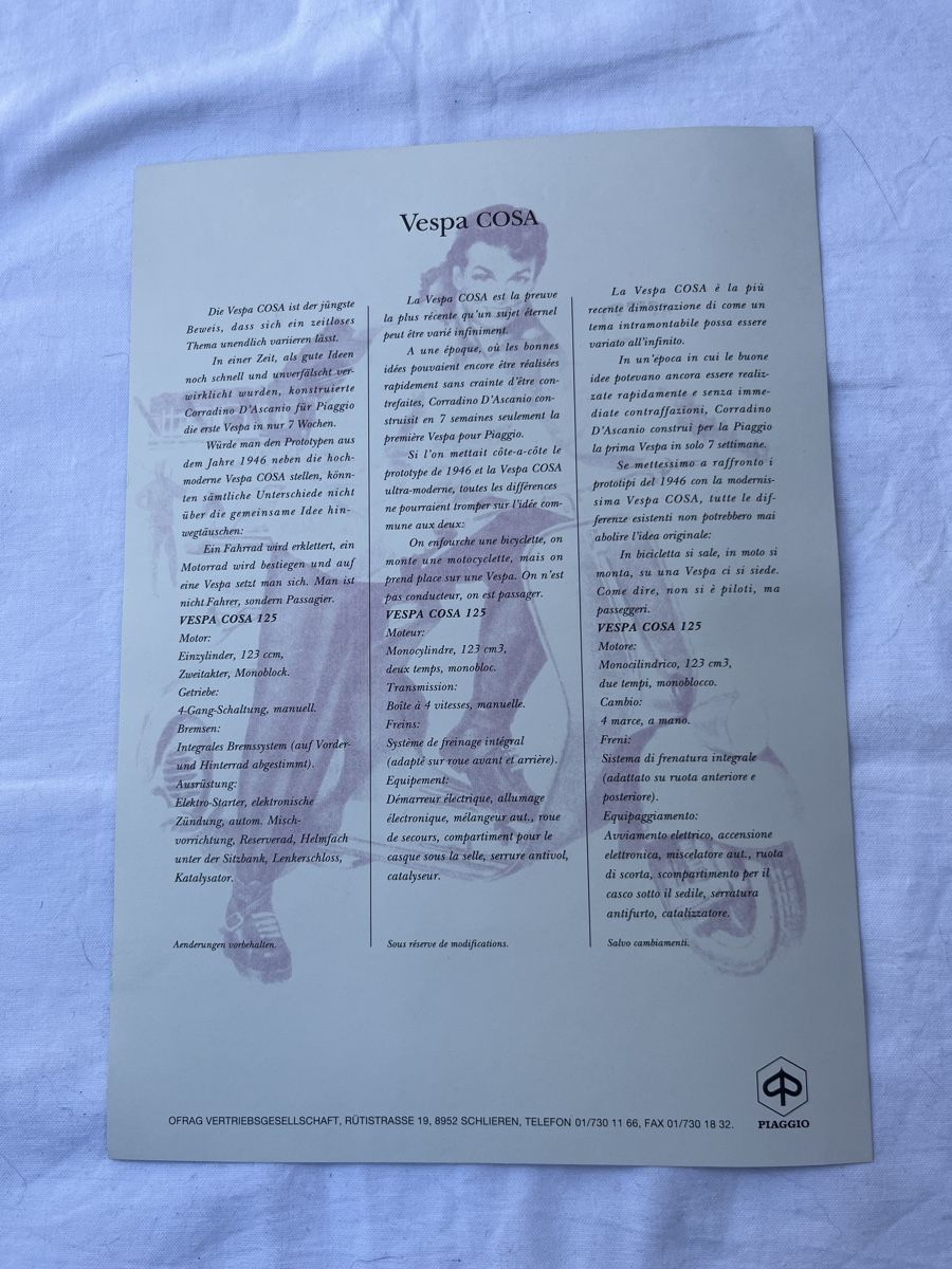 Vespa Documenti: Vespa Cosa Prospekt – Nuovo e nell'imballaggio originale da bretzwil venduto da nightflasher 1