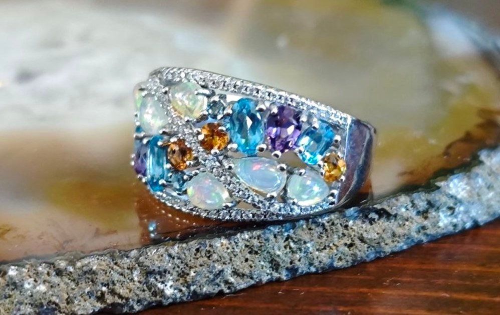 Ringe: ST.SILBER 925° RING MP Gr.18 ECHTE OPALE, MULTIEDELSTEINE – Neu (gemäss Beschreibung) aus Weiningen ZH von actera 1
