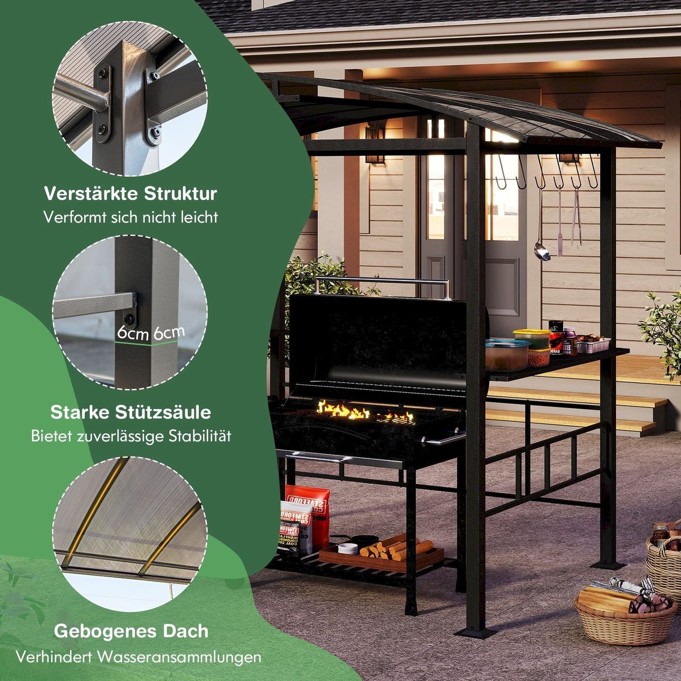 Casette da giardino & serre: Costway Grillpavillon 248x150x232cm – Nuovo e nell'imballaggio originale da Bottighofen venduto da zaap 6