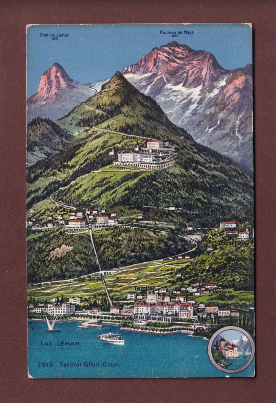 Cartoline postali: TERRITET - GLION - CAUX – Usato da Pully venduto da nicecards