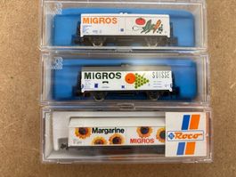 3er Set Spur N Rivarossi Roco Gedeckte Güterwagen Migros SBB