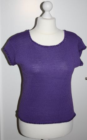 Pullover mit kleinen Ärmel Glasperlen am Saum violett Gr. XL