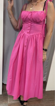 Chic abito con corsetto di cotone-fucsia-1size-nuovo