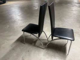 6 Stk. Elegante Esszimmerstühle, Lederimitat, Schwarz