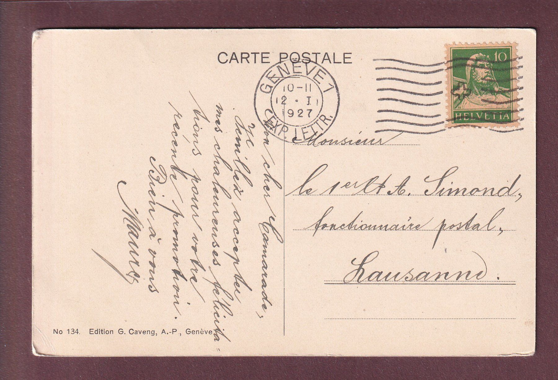 Ansichtskarten: GENEVE - Au parc Mon-Repos - 1927 – Gebraucht aus Pully von nicecards 1