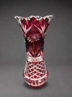 Elegant Ruby Red Cut Crystal Vase