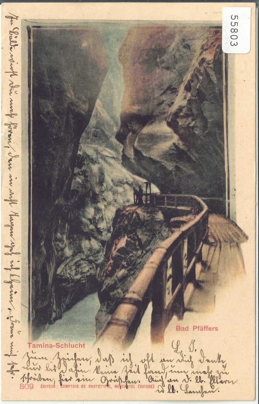 Cartoline postali: Tamina-Schlucht - Bad Pfäfers - UPU 1900 – Usato da Ettingen venduto da Kartenplanet