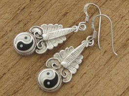Vintage Ohrhänger Ohrringe Silber 925 Yin-Yang Bali-Stil