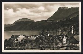 Beckenried, Panorama mit Kirche und Berg