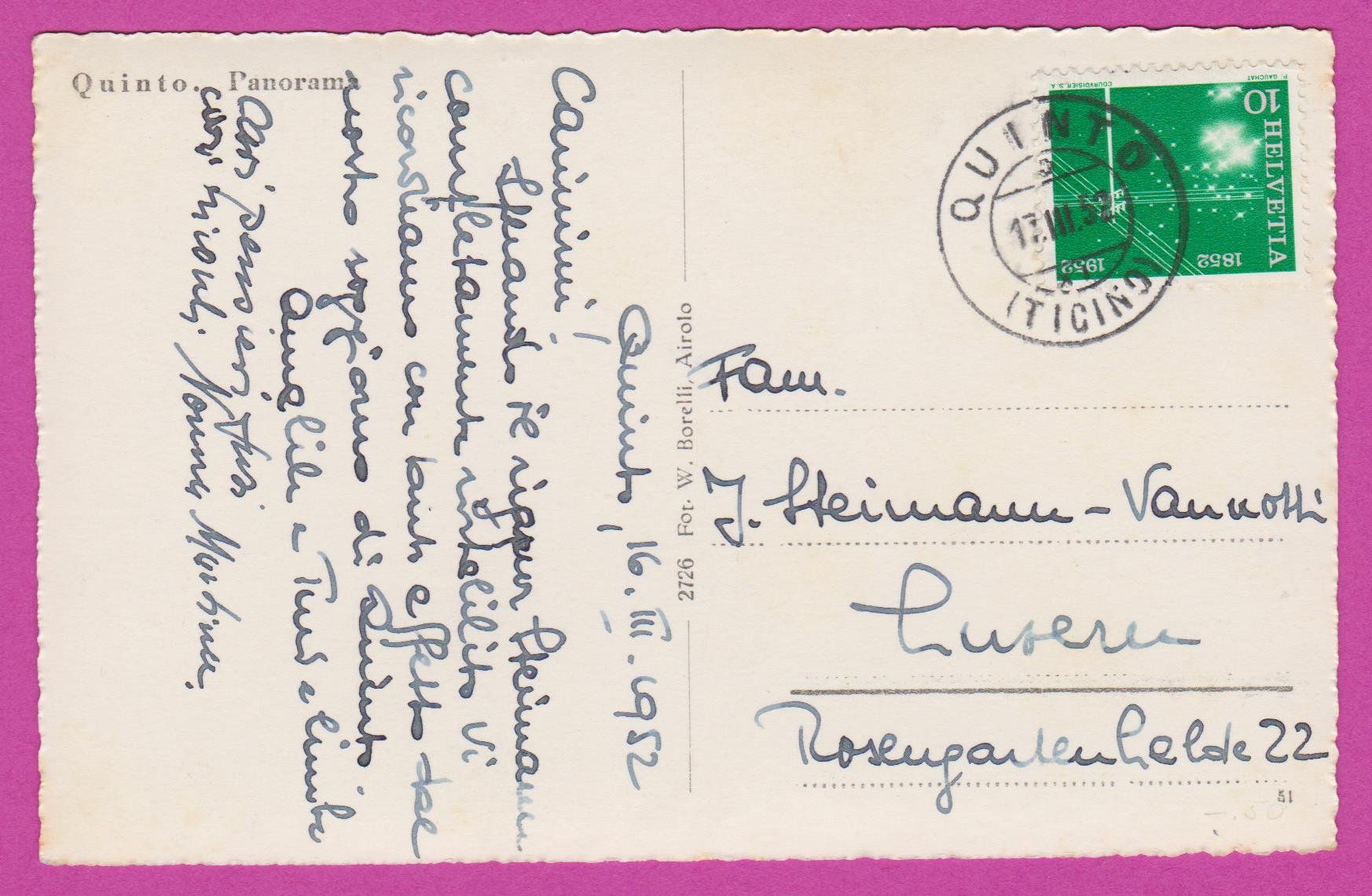 Cartes postales: Quinto   :  alte Ansichtskarte von 1952 – D'occasion à Vitznau par Ropaku 1