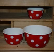 3er Set Emailleschalen rot mit weissen Tupfen, neu