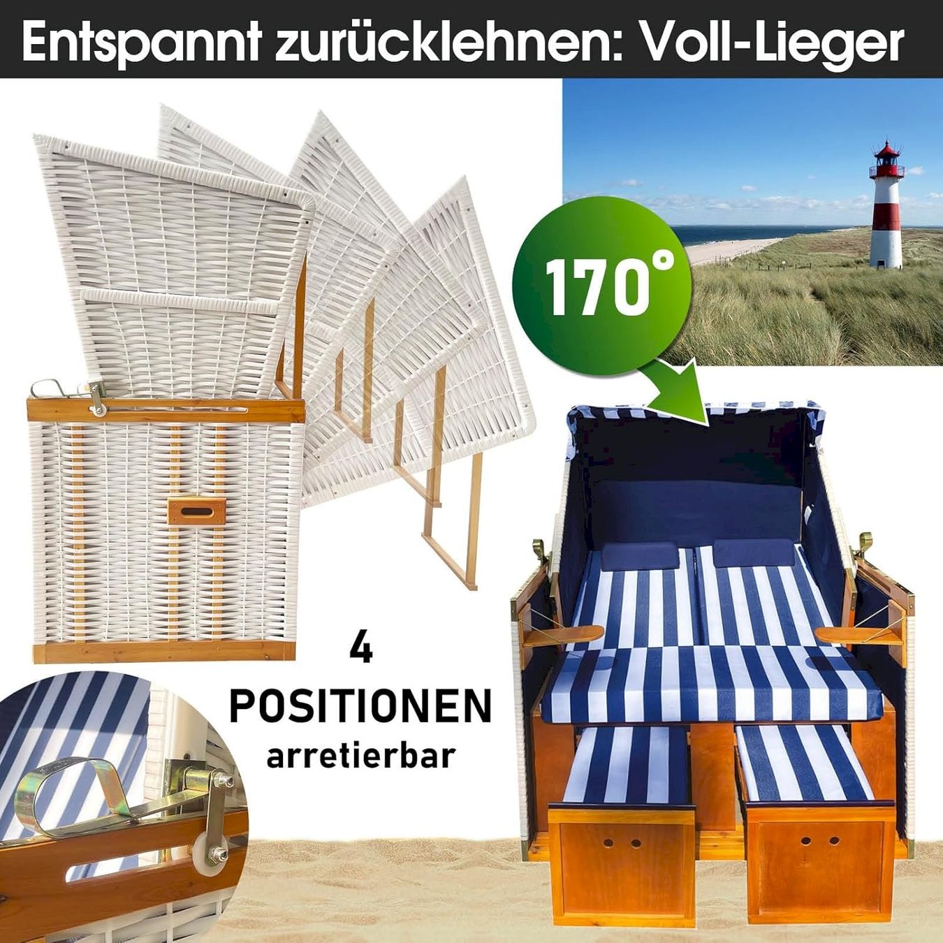 Sedie a sdraio: Strandkorb NORDERNEY DELUXE 120cm – Nuovo e nell'imballaggio originale da Bottighofen venduto da zaap 3