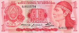 Banknote Honduras 1 lempira 1980 unz