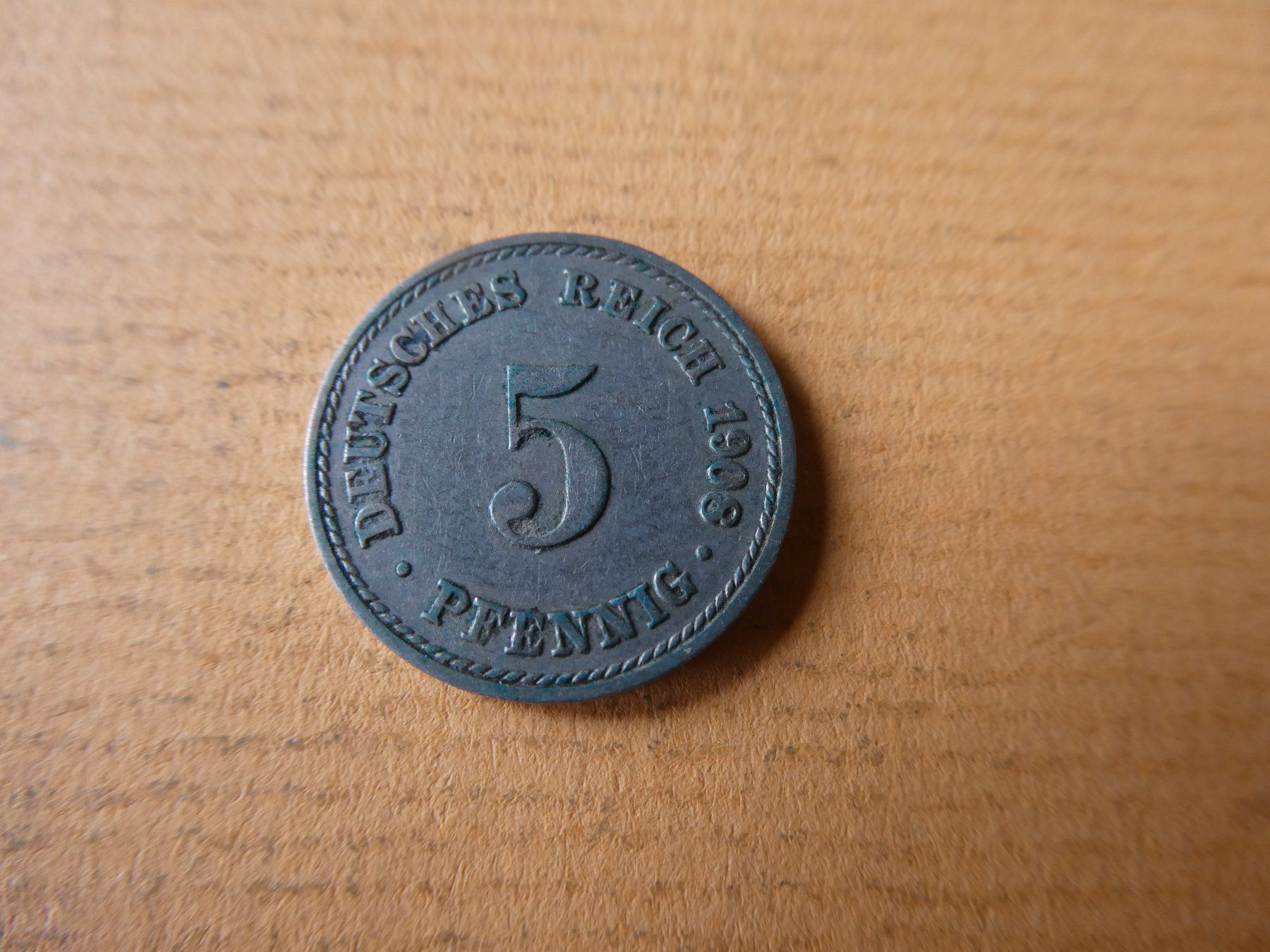 Alle Münzen: Dt. Reich 1908 A,  5 Pfennig – Gebraucht aus Hinterforst von Rohusri