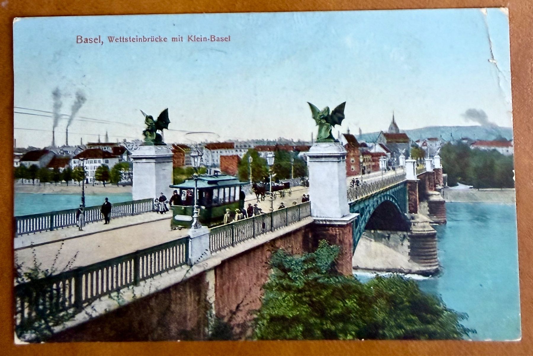 Cartoline postali: Basel - wettsteinbrücke mit Klein - Basel - Tram 1909 – Usato da Lutry venduto da Ediego