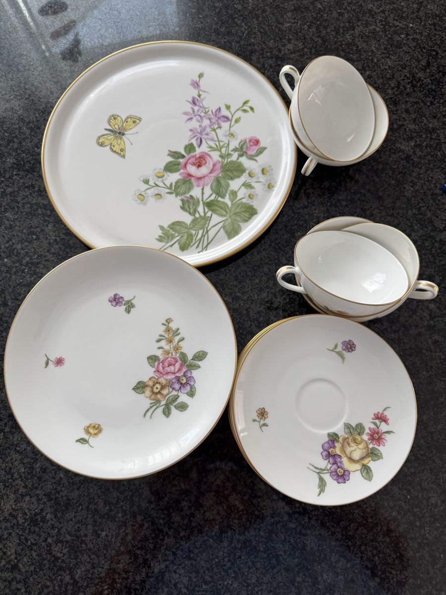 Set di piatti: Kaffee-Service handgemalt mit Goldrand – Usato da Lengnau AG venduto da Soleil78