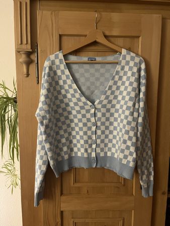 Cardigan RUBY kariert hellblau weiss 100% Baumwolle Gr. S/M