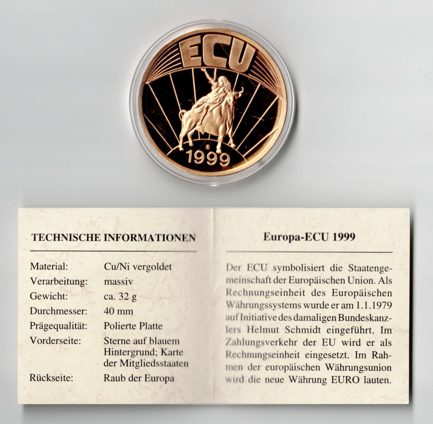 Medaglie: 1999_Europa ECU_Zertifikat_4763 – Nuovo (secondo la descrizione) da Hombrechtikon venduto da Fraese01 2