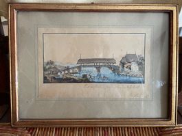 Rare gravure du Pont de Thielle, 1796, signée M. Balfour