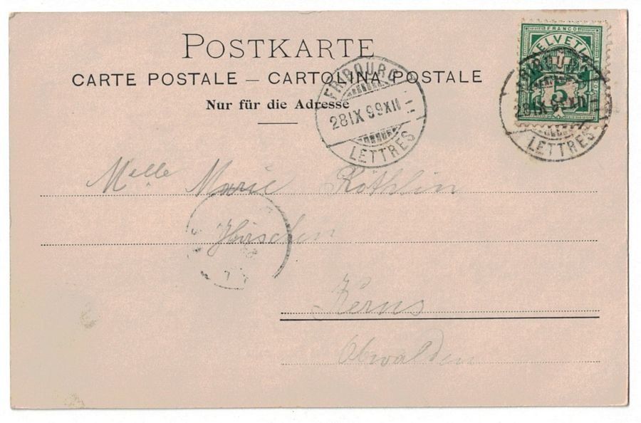 Cartoline postali: Fribourg, Place des Forgerons, circulée 1899 – Usato da Frauenfeld venduto da POML 1