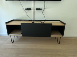 TV Stand black with brown wood 140cmx40cm