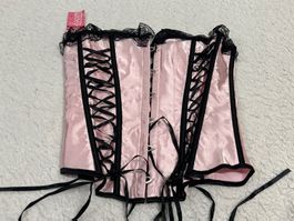 Pink Satin Corsage mit Schnürung, Neu, Grösse L