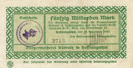 Hoffnungsthal 50 Mrd.Mark+Stempel+U-Schrift 20.09.1923 VZ+