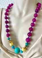 Boho Sommer Kette – Pink Jade • Türkis Jade • Fluorit 56cm