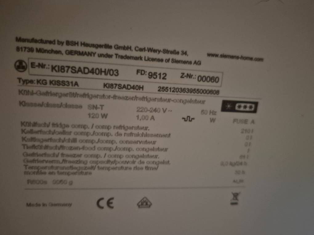 Combiné Frigo / Congélateur encastrable Siemens (D'occasion) à Oulens ...