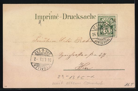 Cartoline postali: Winter-Lithographie St. Gallen, Panorama – Usato da Berlin venduto da bartko-reher 1