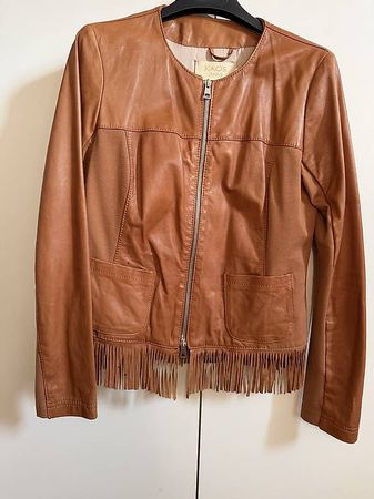 Echtleder-Jacke mit Fransen, Cognac, Gr. XS /S
