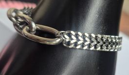 Bracciale Argentato Maglia Link e Tessuta