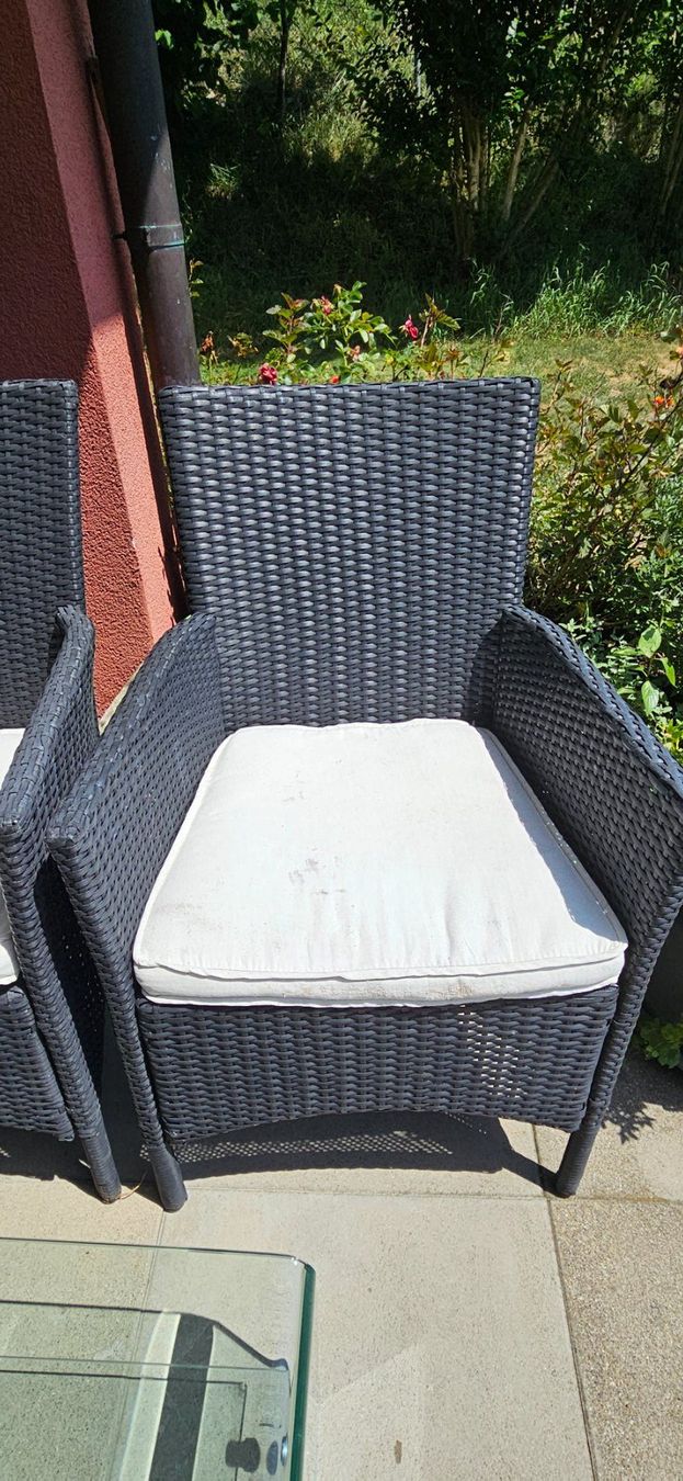 Sessel: 2 Rattan-Sessel & Glas-Beistelltisch – Gebraucht aus Wettswil von zizo_10 2