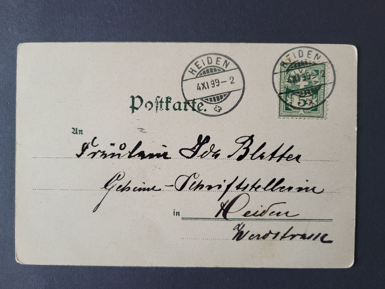 Tutti i francobolli: 1899, Postkarte nach Heiden mit farbiger Rückseite – Usato da stäfa venduto da brandy66 1