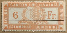 Fiskalmarke Valais Gerichtsmarke Wallis 6 Fr.  Dezember 1883