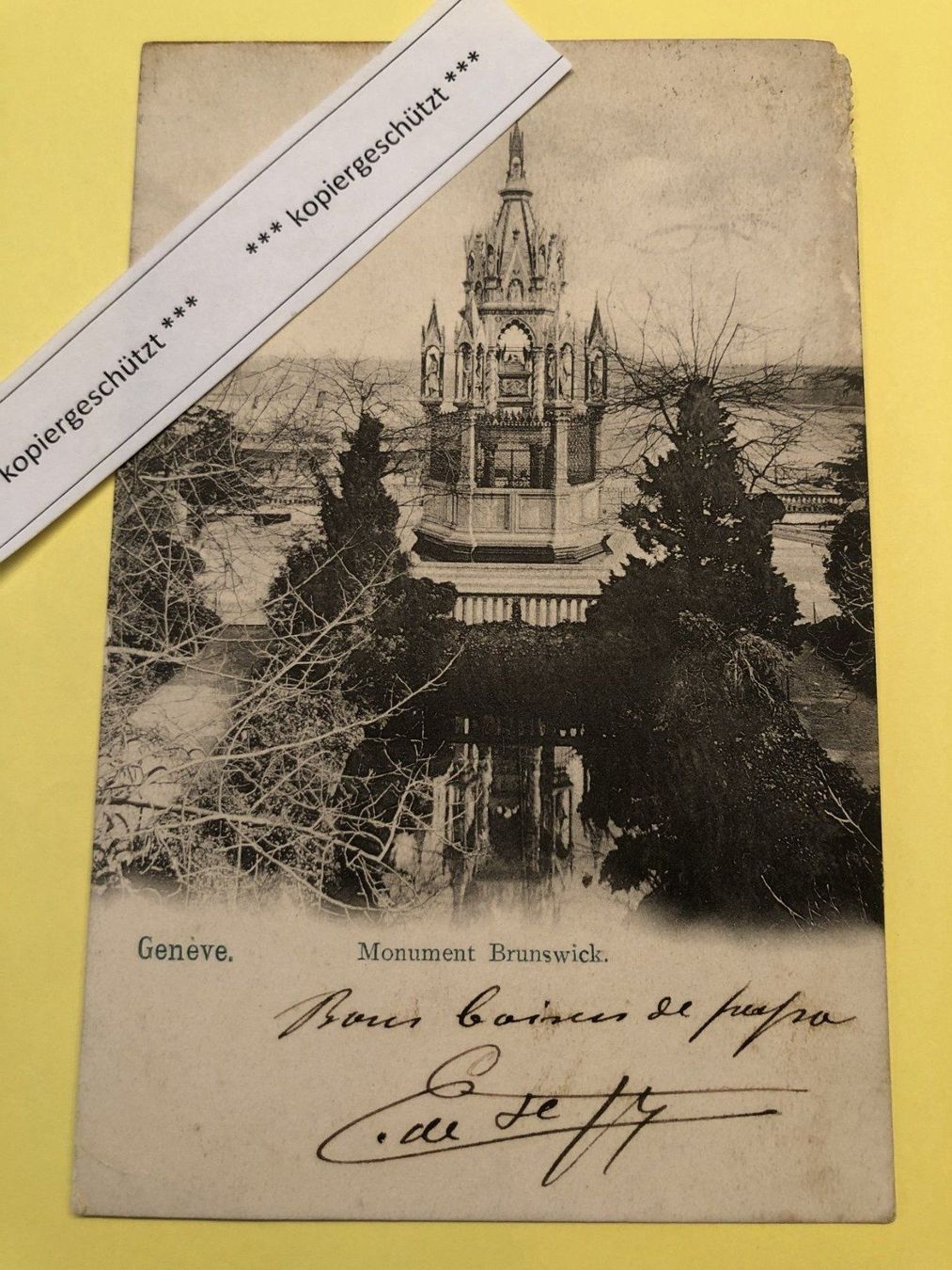 Cartes postales: Genève, Monument Brunswick, AK alt, 8.6.1906 – D'occasion à Hefenhofen par Bierinder