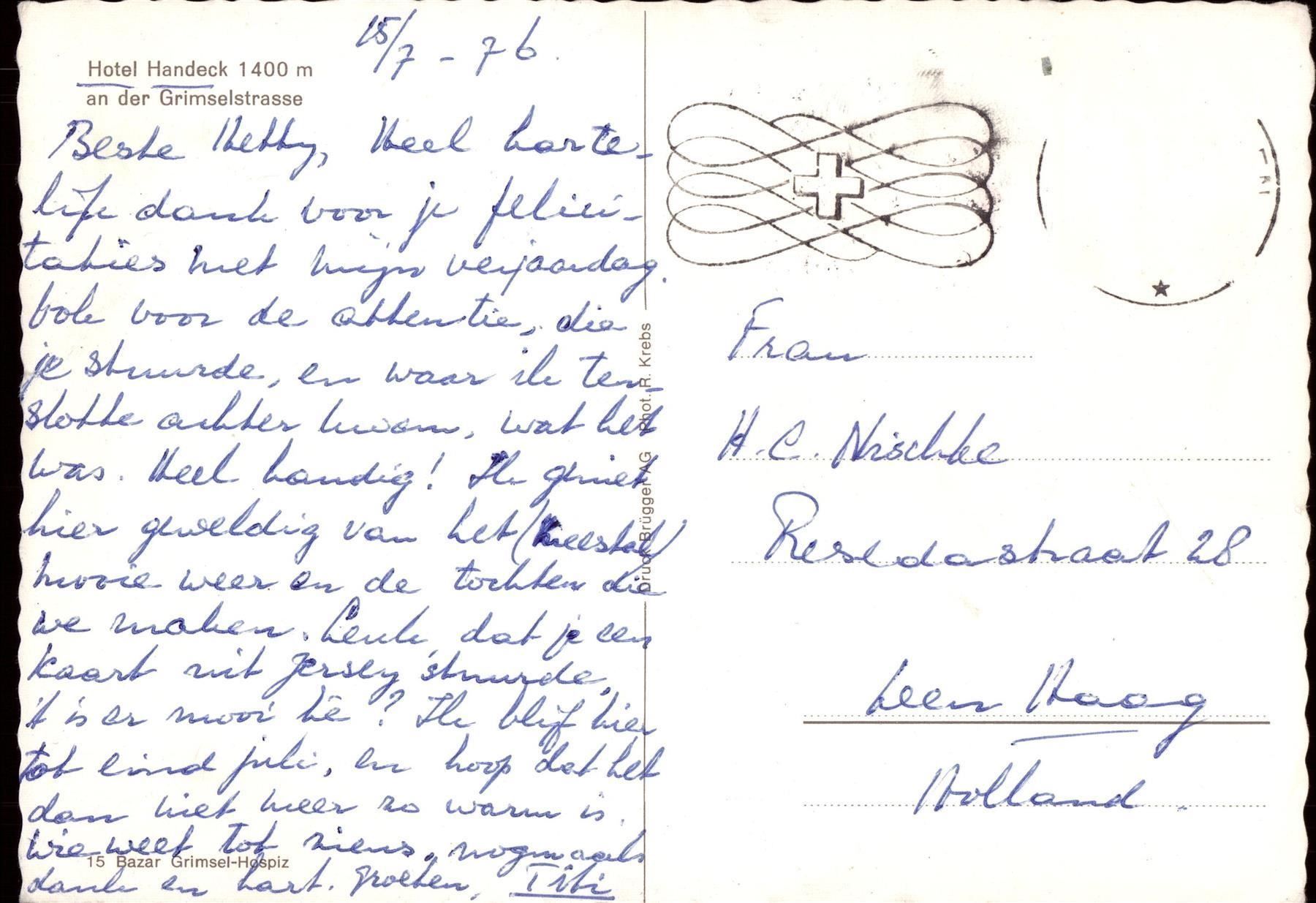 Cartoline postali: 1976 AK Hotel Handeck an der Grimselstr – Usato da Eggersriet venduto da stamp303 1