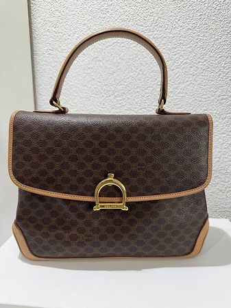 Celine Vintage Handtasche Logo Monogram Braun Leder Gold