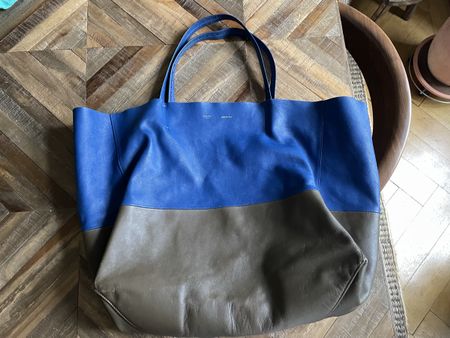 Céline Bi-Color Cabas Blau Braun Lammleder