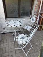 Mosaik Tischset mit 2 Stühlen weiss floral 3-teilig