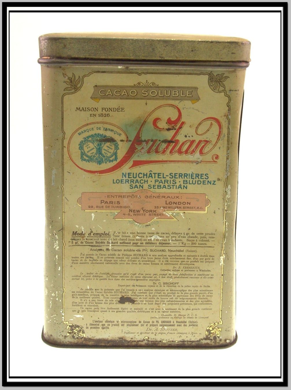 Suchard Dosen: PH. Suchard Neuchâtel CACAO Blechbüchse / -dose mit Deckel – Gebraucht aus Langenthal von Antik_Huesli 1