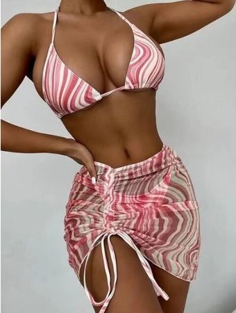 Top sexy Bikini 3-teiler dunkelrot-weiss Gr. XS - 224239