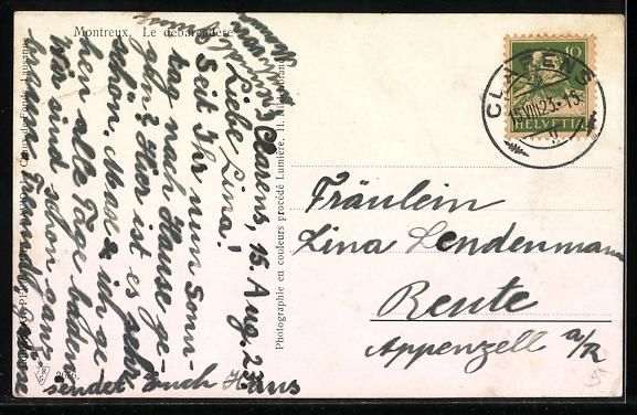 Ansichtskarten: AK Montreux, Le débarcadère, 1923 – Gebraucht aus Berlin von bartko-reher 1